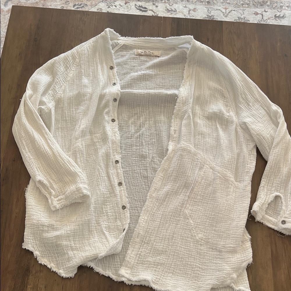 Free People White Textured Button-Up Top